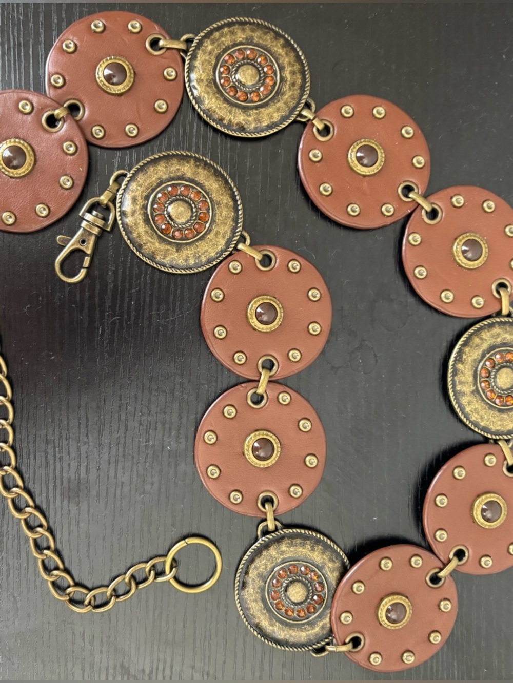 Faux Leather Concho Belt Brown